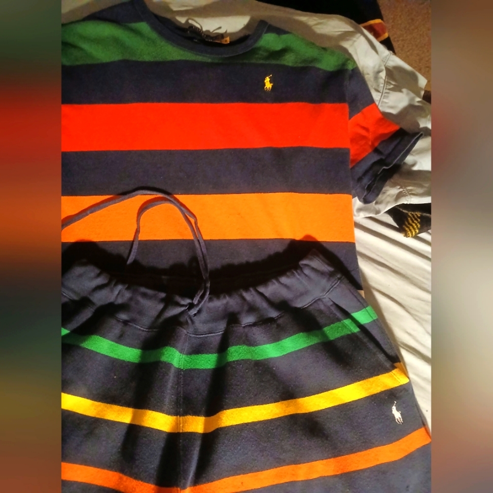 Colorful Striped Polo Shirt and Shorts Set